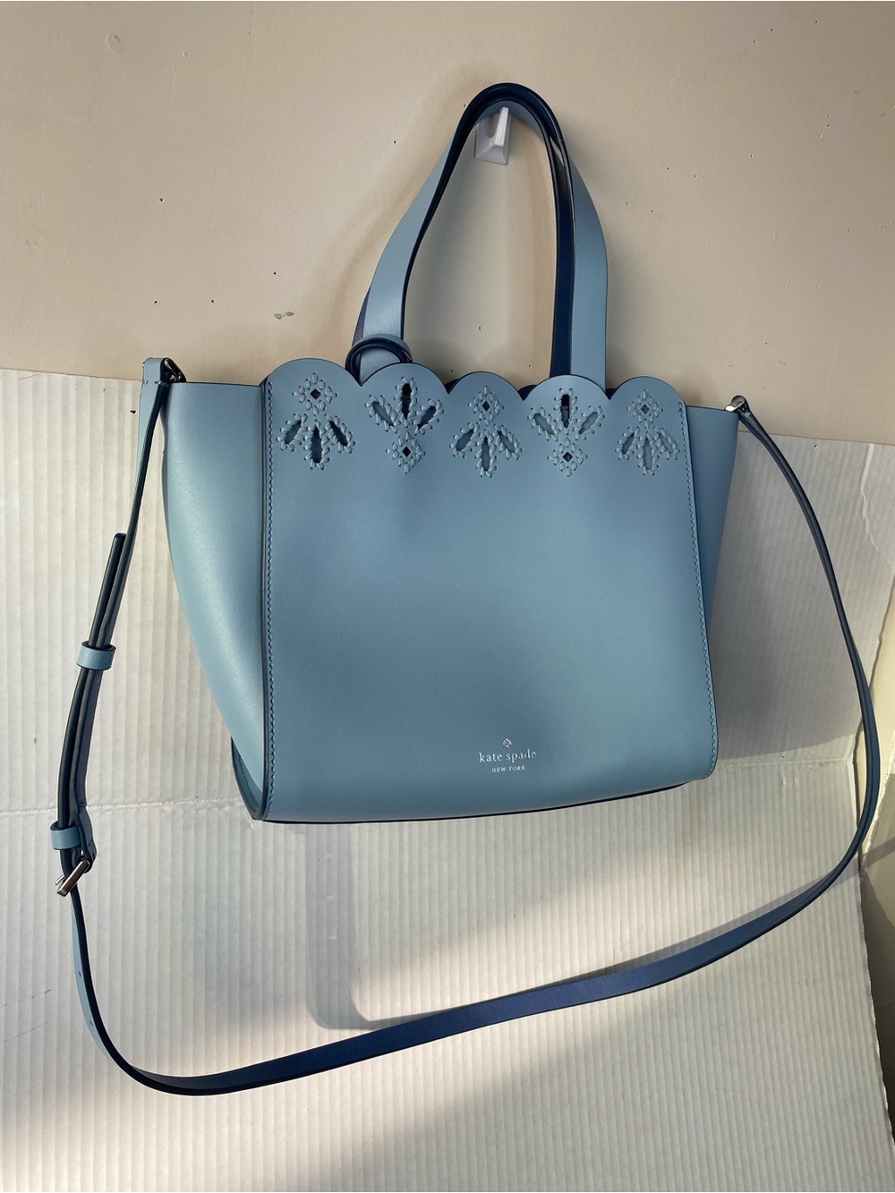 KATE SPADE Magnolia Street Eyelet Mini Mina Leather Satchel Blue Dawn - Picture 8 of 16